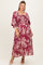 Burgundy Floral Smocked 3/4 Sleeve Maternity Plus Midi Dress