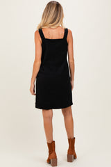 Black Solid Corduroy V-Neck A-Line Maternity Mini Dress