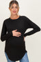 Black Solid Ribbed Long Sleeve Maternity Tunic Top