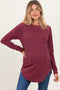 Burgundy Solid Ribbed Long Sleeve Maternity Tunic Top