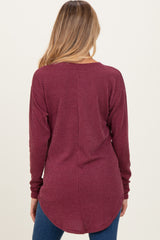 Burgundy Solid Ribbed Long Sleeve Maternity Tunic Top