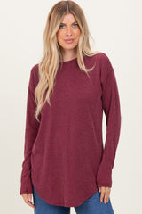 Burgundy Solid Ribbed Long Sleeve Tunic Top