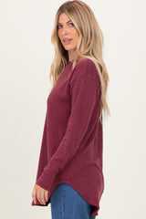 Burgundy Solid Ribbed Long Sleeve Tunic Top