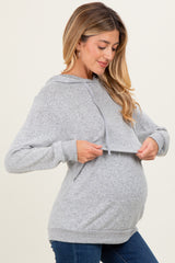 Heather Grey Double Layer Long Sleeve Maternity Nursing Hoodie