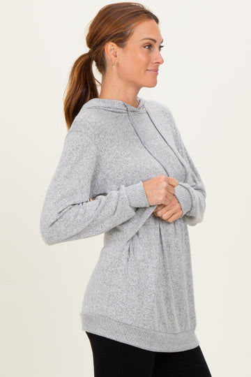 Heather Grey Double Layer Long Sleeve Nursing Hoodie