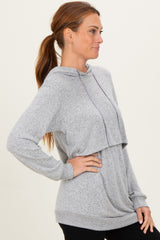 Heather Grey Double Layer Long Sleeve Nursing Hoodie