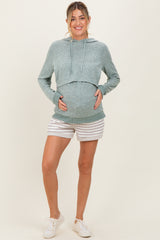 Mint Double Layer Long Sleeve Maternity Nursing Hoodie