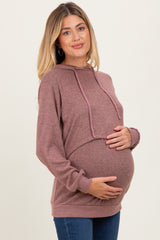 Mauve Double Layer Long Sleeve Maternity Nursing Hoodie