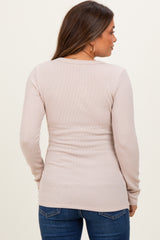 Taupe Ribbed Long Sleeve Maternity Henley Top