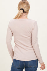 Taupe Ribbed Long Sleeve Henley Top