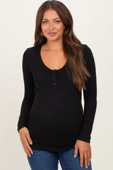 Black Ribbed Long Sleeve Maternity Henley Top