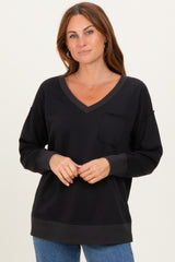 Black V-Neck Long Sleeve Pullover Top