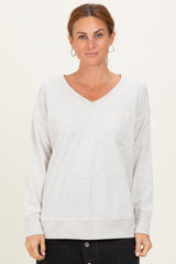 Heather Grey V-Neck Long Sleeve Pullover Top
