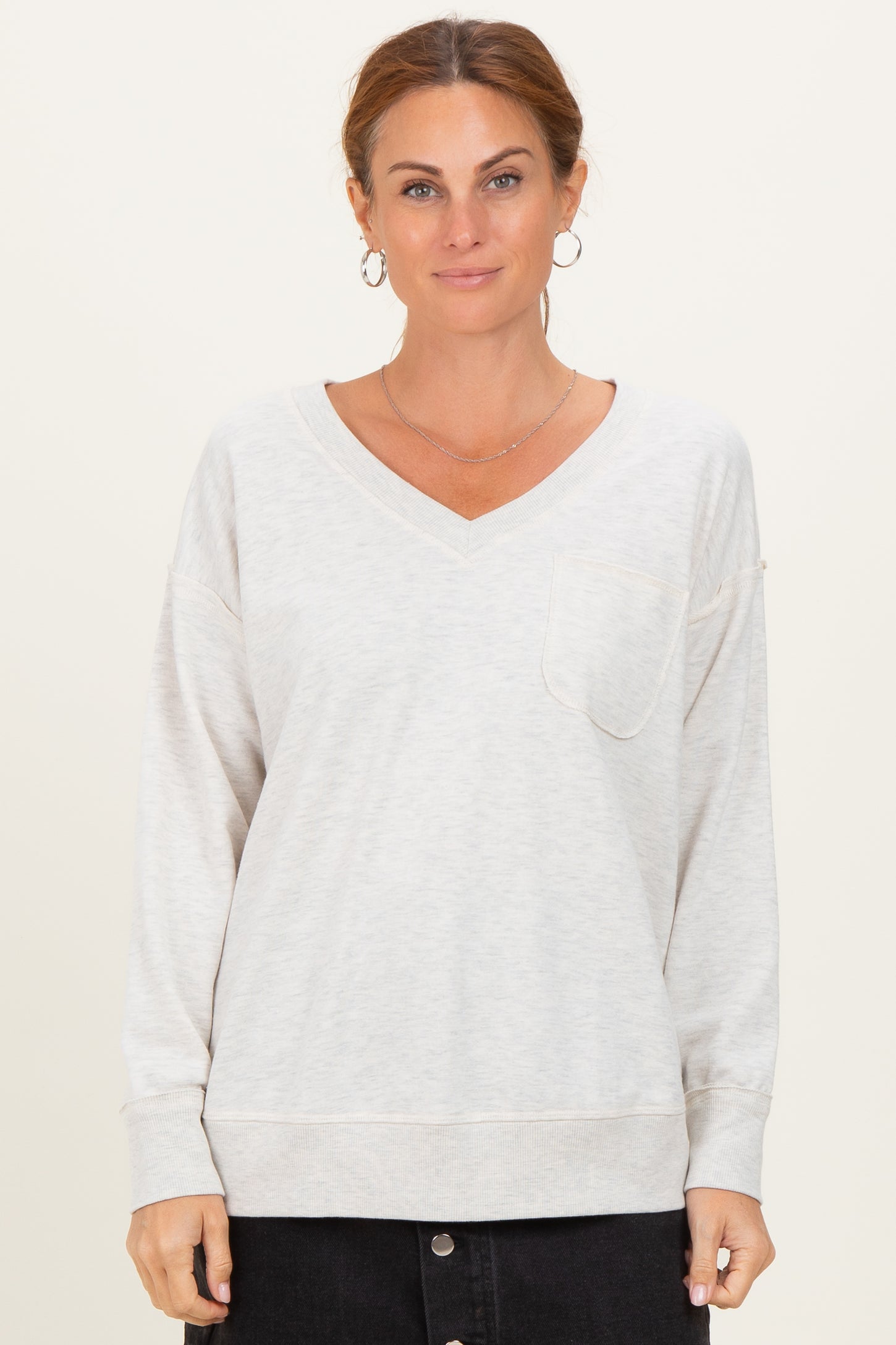 Heather Grey V-Neck Long Sleeve Maternity Pullover Top