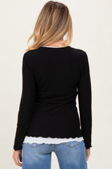 Black/White Ribbed Long Sleeve Maternity Twofer Top