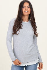 Heather Grey/White Ribbed Long Sleeve Twofer Top