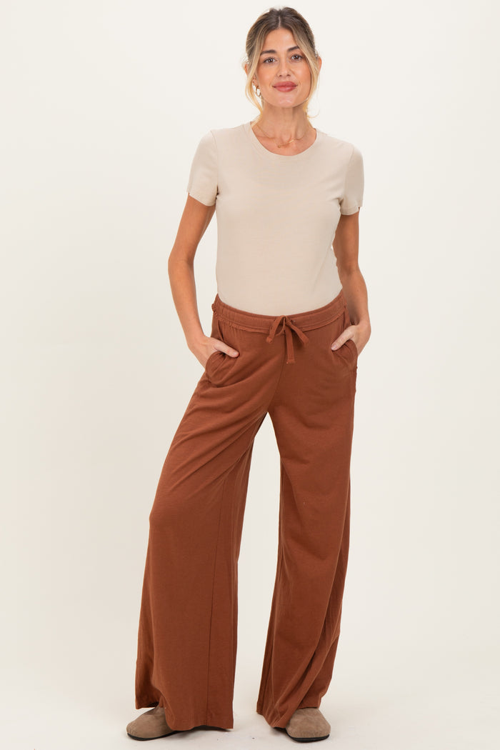 Rust Drawstring Wide Leg Maternity Lounge Pant