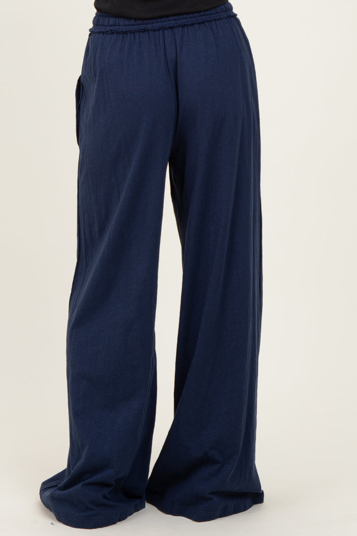 Navy Drawstring Wide Leg Lounge Pant