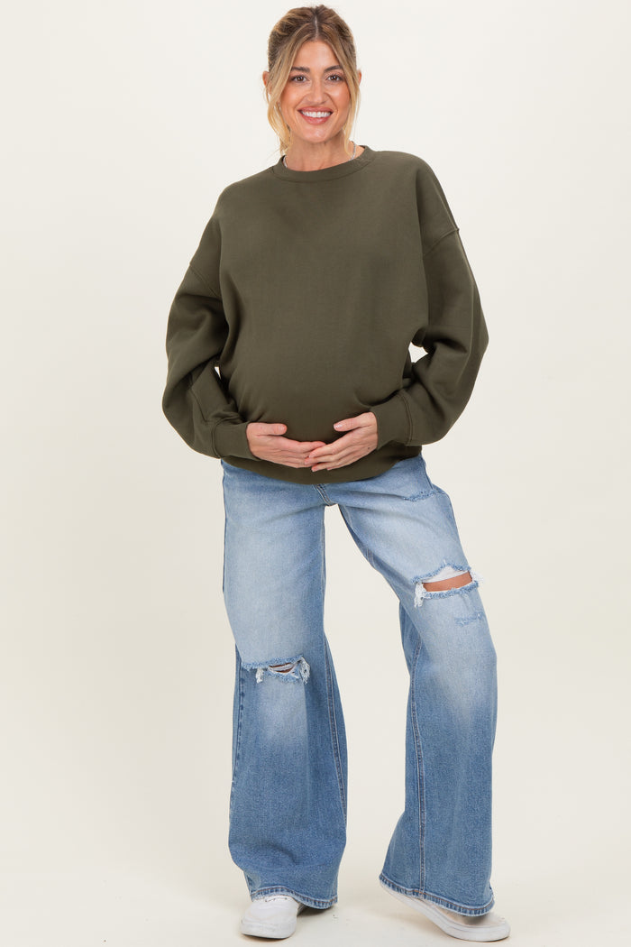 Blue Distressed Open Knee Baggy Wide Leg Maternity Jeans