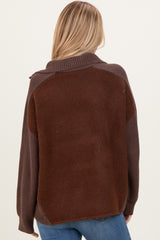 Brown Colorblock Half Zip Pullover Sweater