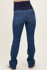 Navy Raw Hem Bootcut Maternity Jeans
