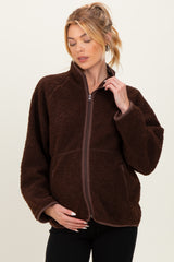 Brown Fleece Full Zip Maternity Jacket