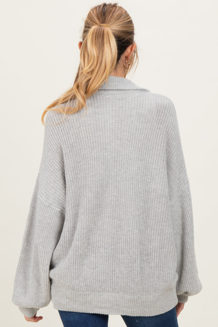 Heather Grey Oversized Zip Up Maternity Cardigan