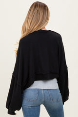 Black Solid Ribbed Long Sleeve Cropped Maternity Cardigan
