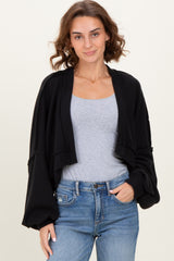 Black Solid Ribbed Long Sleeve Cropped Maternity Cardigan