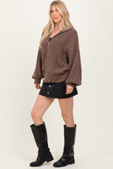 Light Mocha Oversized Zip Up Cardigan