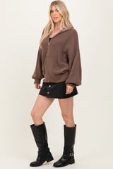Light Mocha Oversized Zip Up Cardigan
