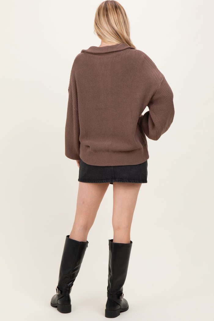 Light Mocha Oversized Zip Up Cardigan