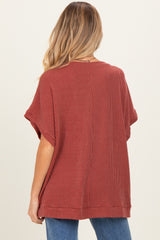 Rust Solid Ribbed Short Sleeve Oversized Maternity Tunic Top
