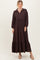 Brown Solid Long Sleeve Button Down Tiered Collared Dress