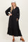 Black Solid Long Sleeve Button Down Tiered Collared Dress