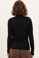 Black Solid Long Sleeve Ribbed Turtle Neck Top