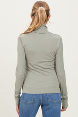 Light Olive Solid Long Sleeve Ribbed Turtle Neck Maternity Top