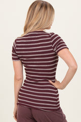 Burgundy Stripe Short Sleeve Round Neck Top