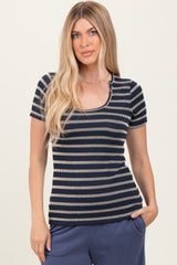 Navy Stripe Short Sleeve Round Neck Top