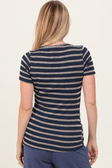 Navy Stripe Short Sleeve Round Neck Top
