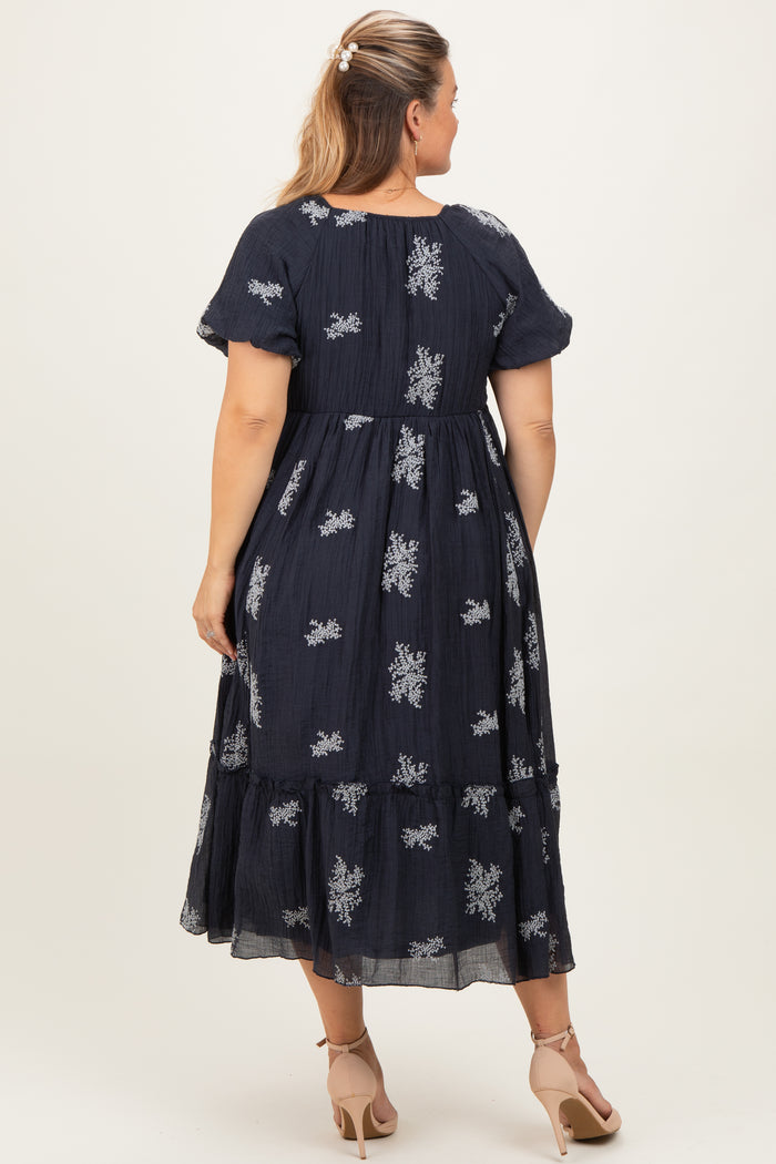 Navy Floral Print Ruffle Hem Maternity Plus Midi Dress