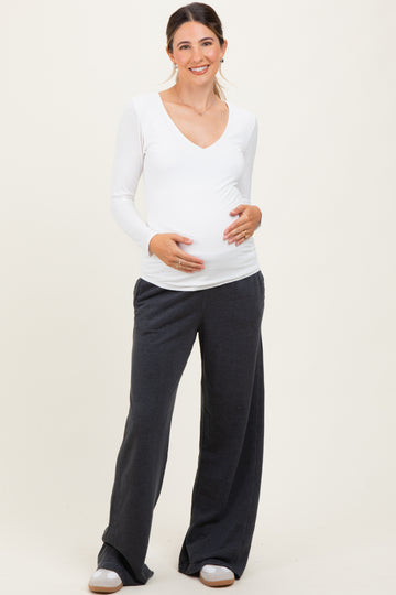 Black Mineral Wash Waffle Knit Contrast Maternity Lounge Pants