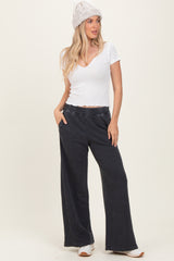 Black Mineral Wash Waffle Knit Contrast Lounge Pants