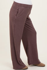 Burgundy Mineral Wash Waffle Knit Contrast Maternity Lounge Pants