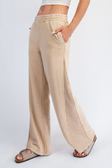 Light Camel Mineral Wash Waffle Knit Contrast Lounge Pants