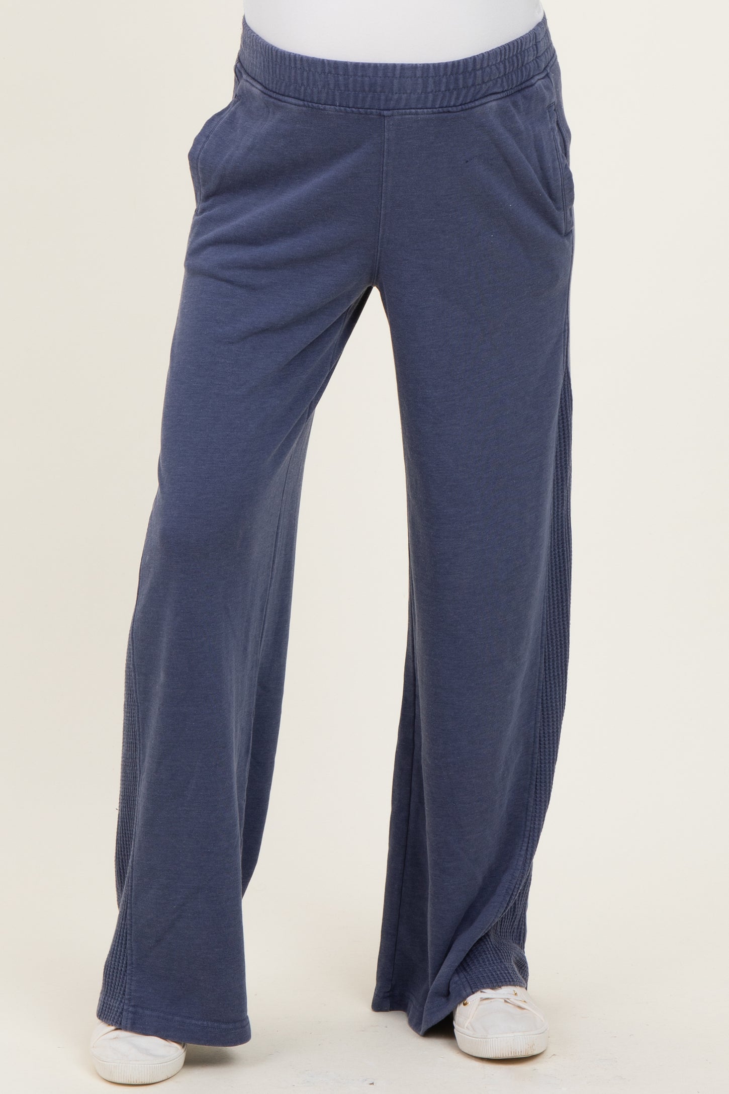 Light Navy Mineral Wash Waffle Knit Contrast Maternity Lounge Pants