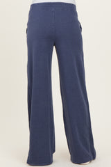 Light Navy Mineral Wash Waffle Knit Contrast Maternity Lounge Pants