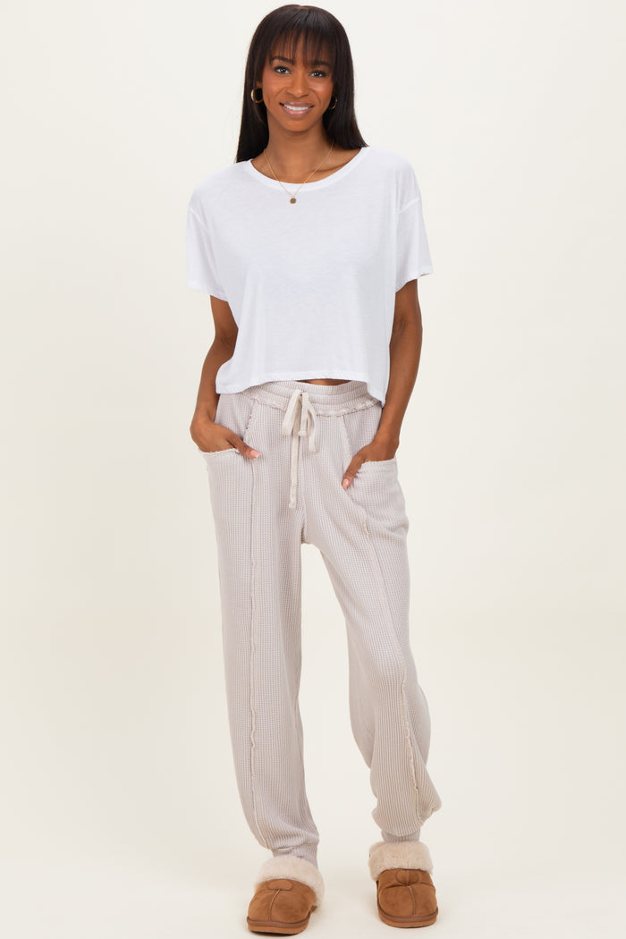 Beige Raw Seam Waffle Knit Maternity Joggers