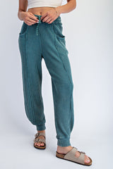 Teal Raw Seam Waffle Knit Joggers