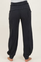 Black Raw Seam Waffle Knit Maternity Joggers